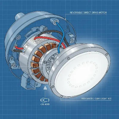 Close-up of the Casablanca Isotope's Direct Drive motor and integrated LED light kit.
